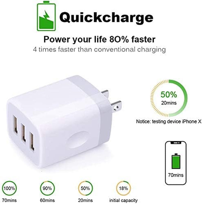 USB Charging Plug, Wall Charger Adapter,  3Pack Universal Travel 3.1A 3Muti Port Fast Charging Block Compatible with Iphone 17 16 15 14 13 SE 12Pro,Samsung Galaxy S26 S25 S24 S23 Ultra, Google