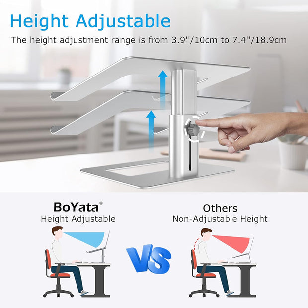Laptop Stand, Ergonomic Aluminum Height Adjustable Computer Stand Laptop Holder for Desk, Compatible with Macbook Pro/Air, Dell, Lenovo, HP, Samsung, More Laptops 11-17"