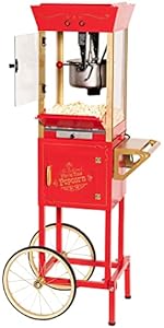 Nostalgia Popcorn Maker Machine - Professional Cart With 8 Oz Kettle Makes Up to 32 Cups - Vintage Popcorn Machine Movie Theater Style - Red & Gold