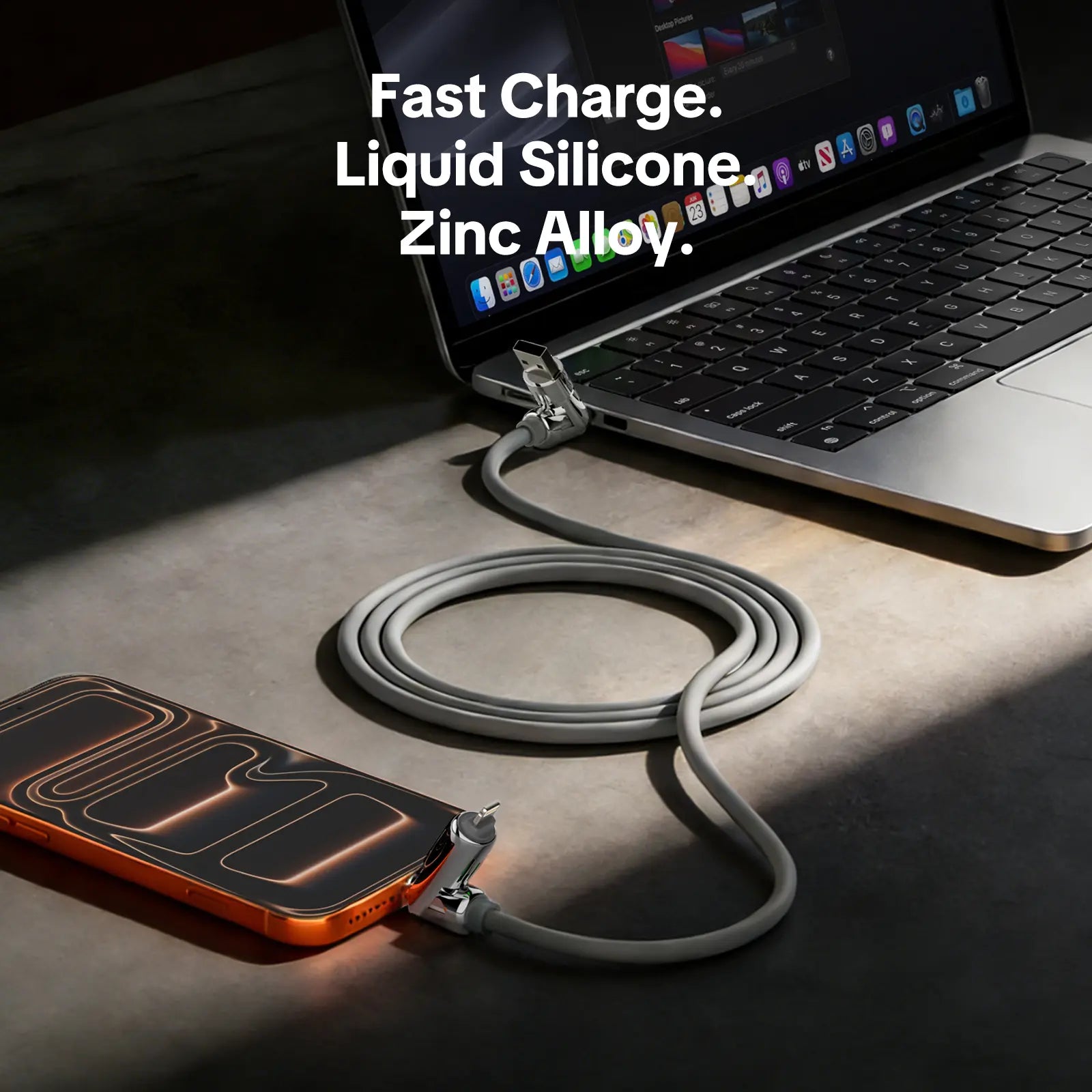 Mfish 4-In-1 Charger Multi 240W Fast Charging Super Liquid Silicone Cable with USB a Type C Lightning for Iphone17&Samsung Laptops Charger