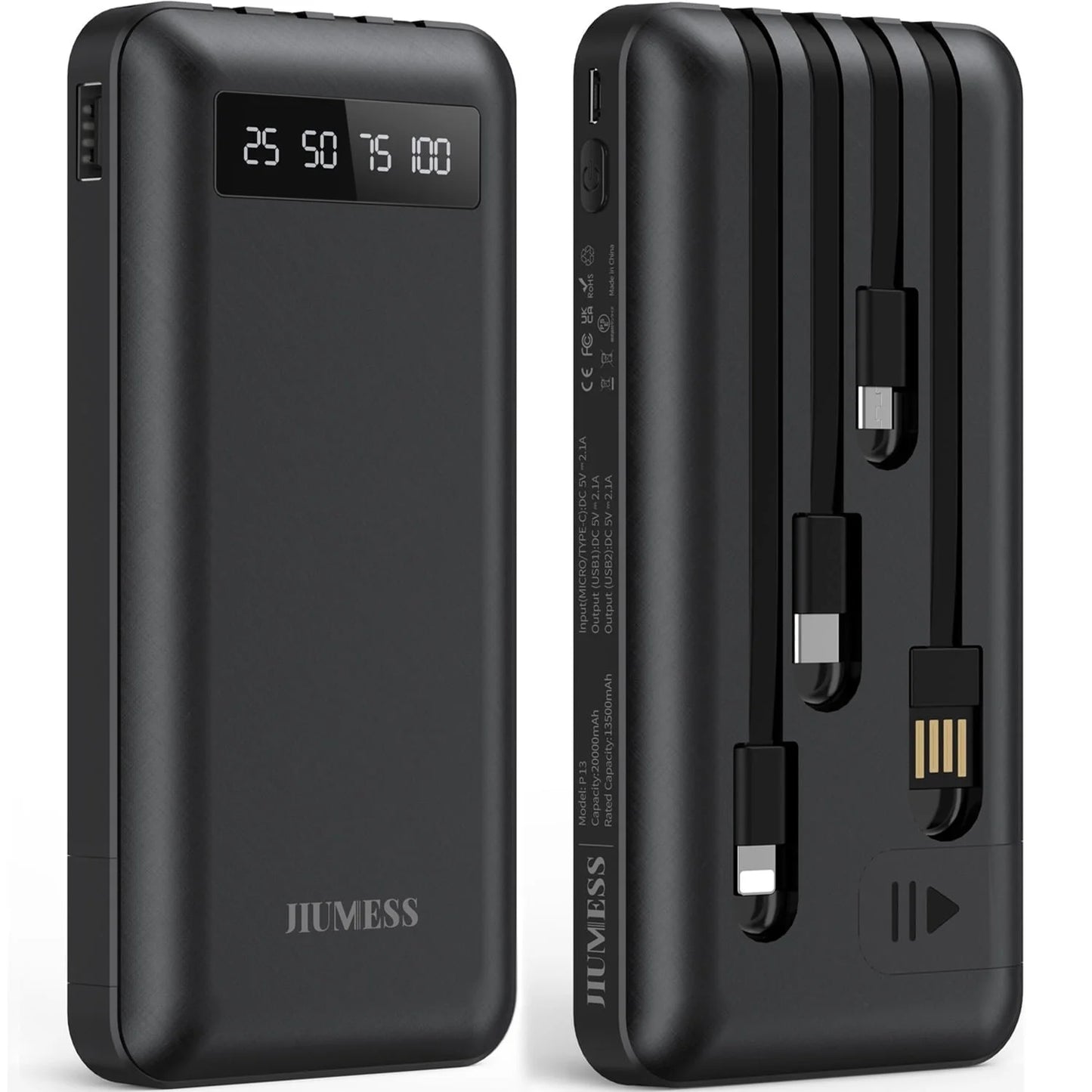 20000Mah Power Bank Portable Charger with Cables Compatible for Iphone, Android Cell Phone