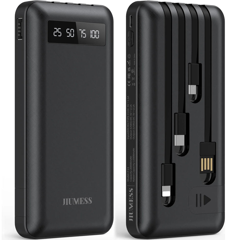 20000Mah Power Bank Portable Charger with Cables Compatible for Iphone, Android Cell Phone