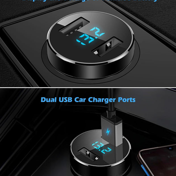 2 USB Car Charger,12V/24V Voltage Meter, Output 4.8A, Cigarette Lighter Plug Adapter Compatible with Iphone,Ipad, Samsung, USB Charging Devices, Black