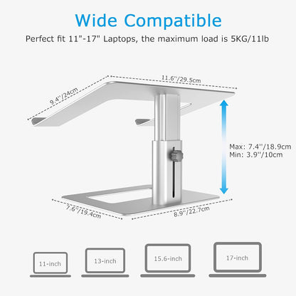 Laptop Stand, Ergonomic Aluminum Height Adjustable Computer Stand Laptop Holder for Desk, Compatible with Macbook Pro/Air, Dell, Lenovo, HP, Samsung, More Laptops 11-17"