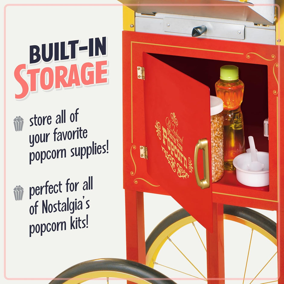 Popcorn Maker Machine - Professional Cart with 8 Oz Kettle Makes up to 32 Cups - Vintage Popcorn Machine Movie Theater Style - Red & Gold
