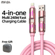 Mfish 4-In-1 Charger Multi 240W Fast Charging Super Liquid Silicone Cable with USB a Type C Lightning for Iphone17&Samsung Laptops Charger
