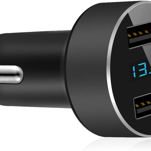 2 USB Car Charger,12V/24V Voltage Meter, Output 4.8A, Cigarette Lighter Plug Adapter Compatible with Iphone,Ipad, Samsung, USB Charging Devices, Black
