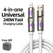 Mfish 4-In-1 Charger Multi 240W Fast Charging Super Liquid Silicone Cable with USB a Type C Lightning for Iphone17&Samsung Laptops Charger
